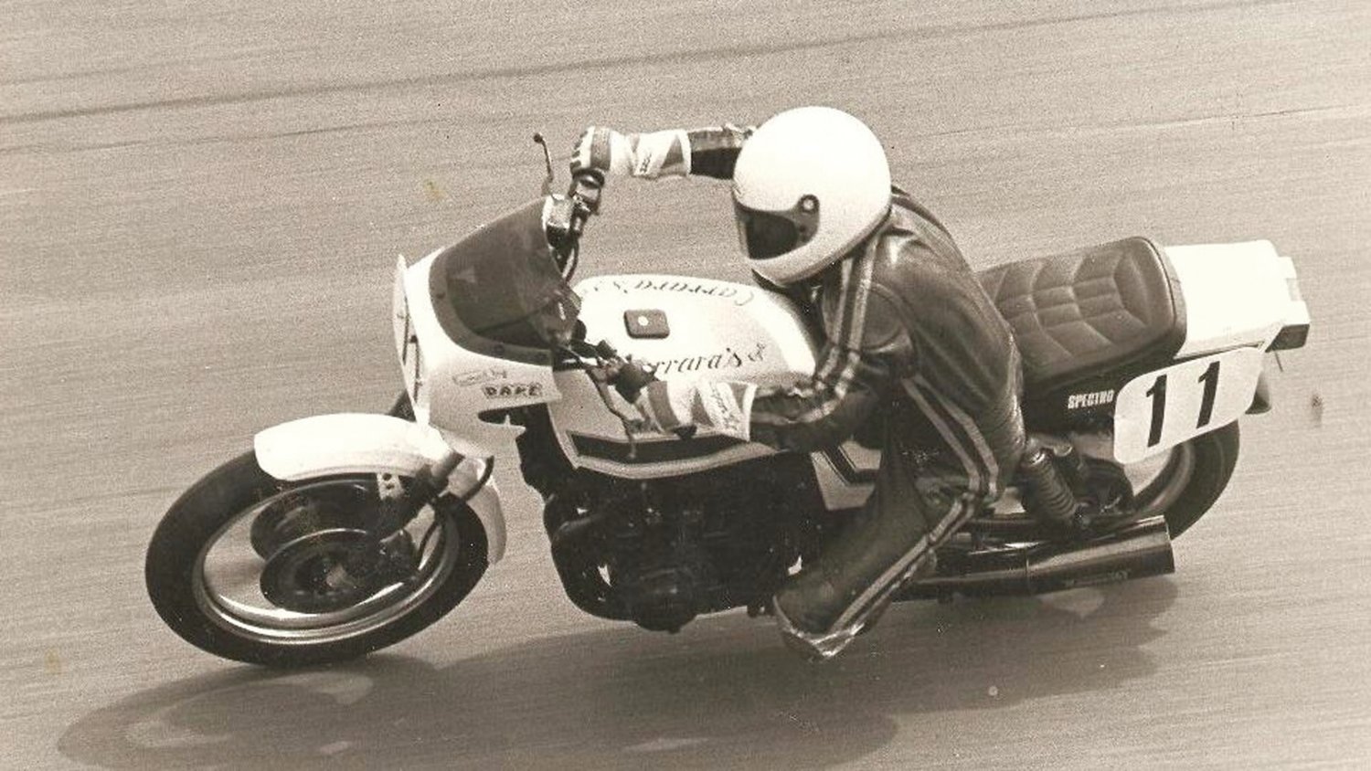 ROCKETS: Dave Carrara built bikes and traveled across the country with Carraras Motorcyle Racing. This photo, circa 1983, shot at Daytona Motor Speedway in Florida, shows off a Kawasaki GPz750 “Tuned by Dave" and raced in the AMA.